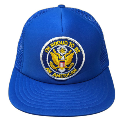 Designer Award Trucker Hat Blue One Size Mesh Snapback USA Eagle Patriotic Patch