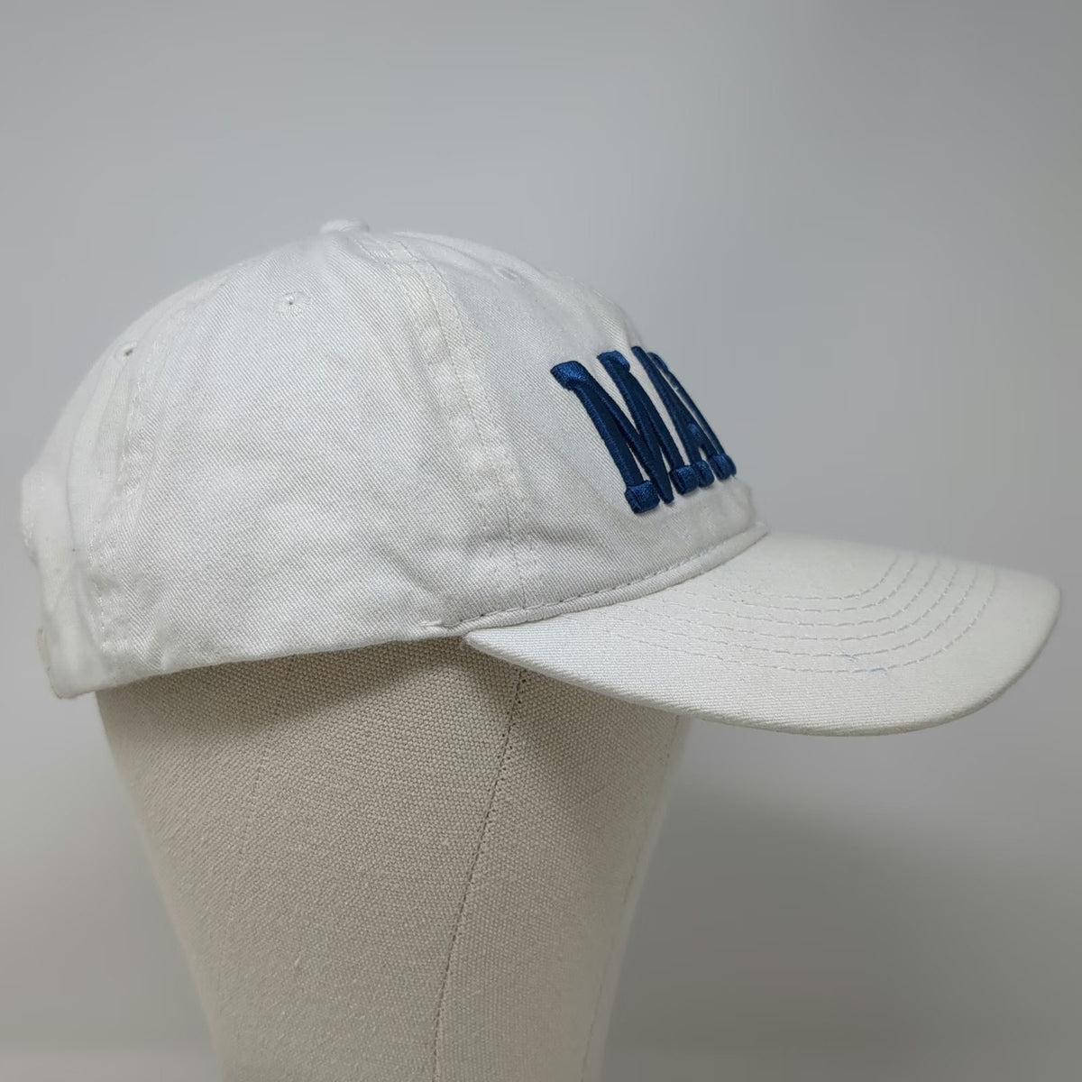 ESY Baseball Cap White Blue One Size Maine Embroidered Strapback Cotton Hat