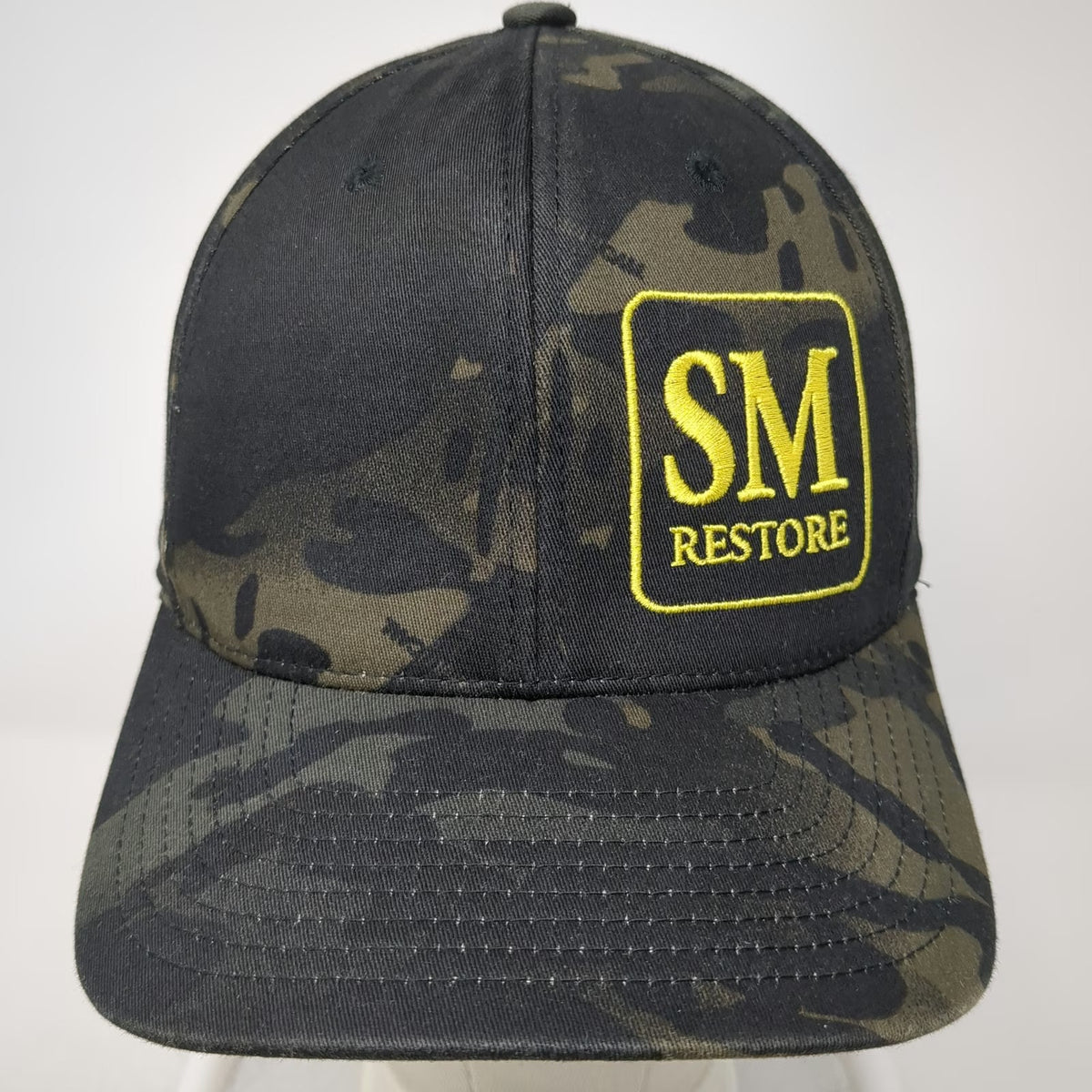 Flexfit Baseball Cap Black XL Camo SM Restore Embroidered Stretch Fit Hat
