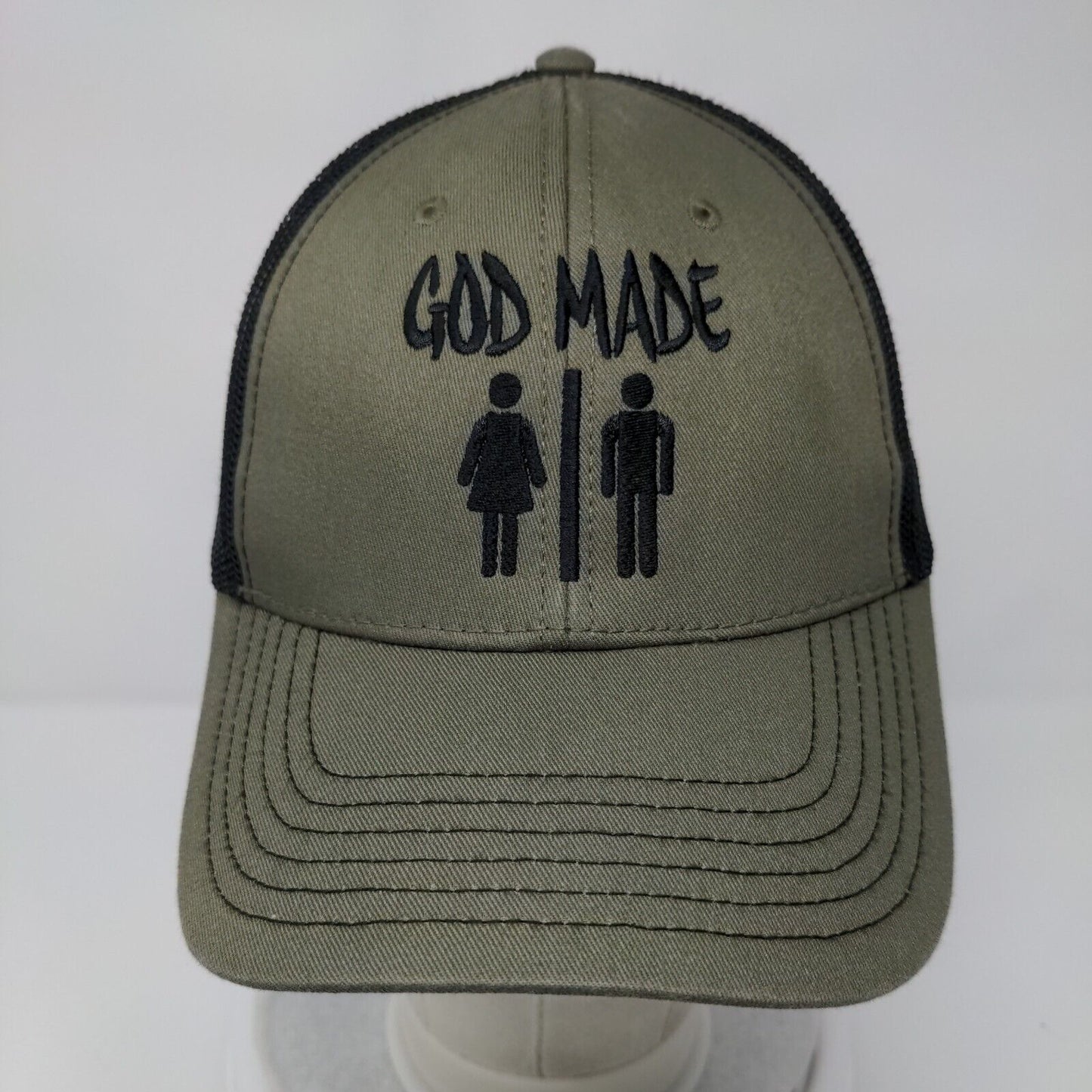 God Made Man And Woman Snapback Mesh Back Trucker Hat Green OSFM Otto