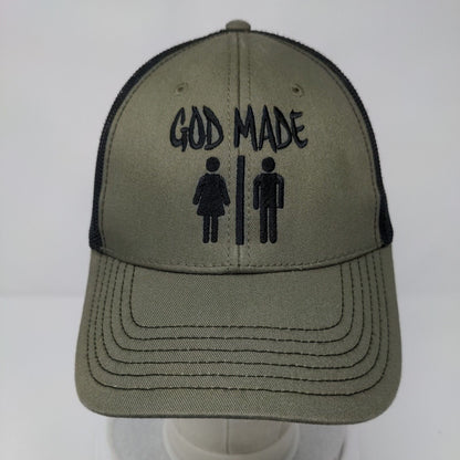 God Made Man And Woman Snapback Mesh Back Trucker Hat Green OSFM Otto