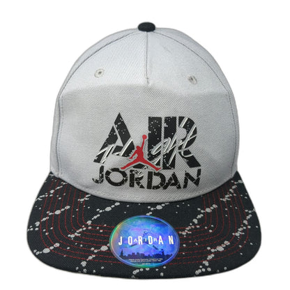 Jordan 5 Panel Gray One Size Snapback Paint Splatter Flat Brim Jumpman Logo Hat