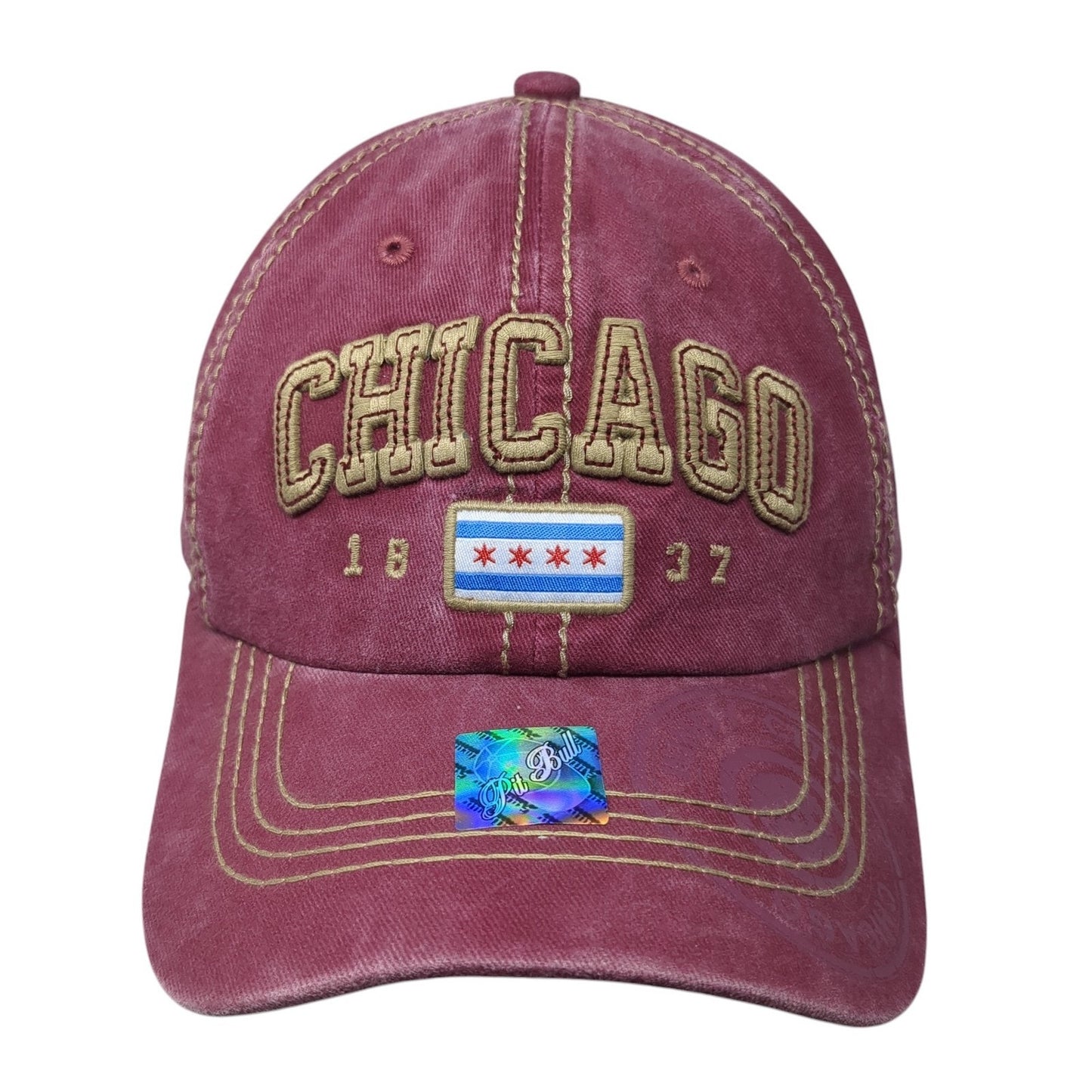 Chicago 1837 Slideback Baseball Cap Red One Size Adjustable Patriotic Pit Bull