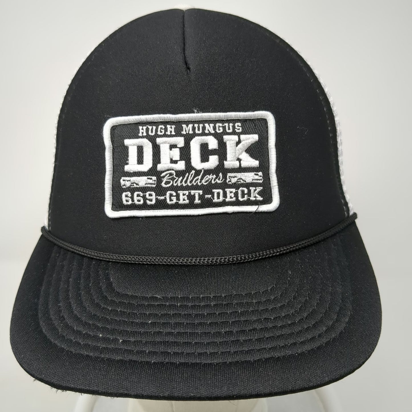 Spirit Trucker Hat Black White One Size Hugh Mungus Deck Builders Mesh Snapback