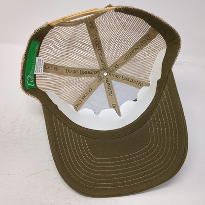 Ducks Unlimited Trucker Hat Green Beige Black One Size Snapback Mesh Back