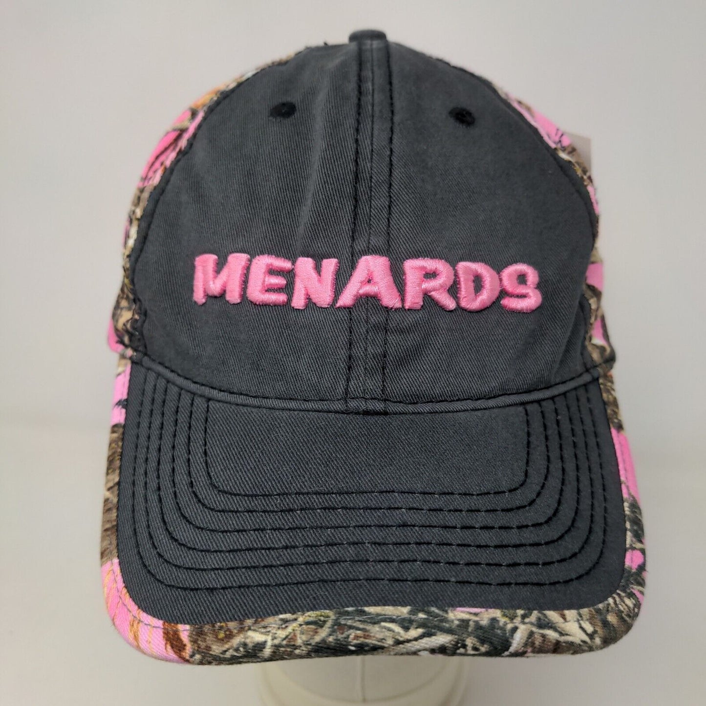 Menards Women's Strapback Hat Pink Camo Adjustable Embroidered Logo Cotton W/Tag