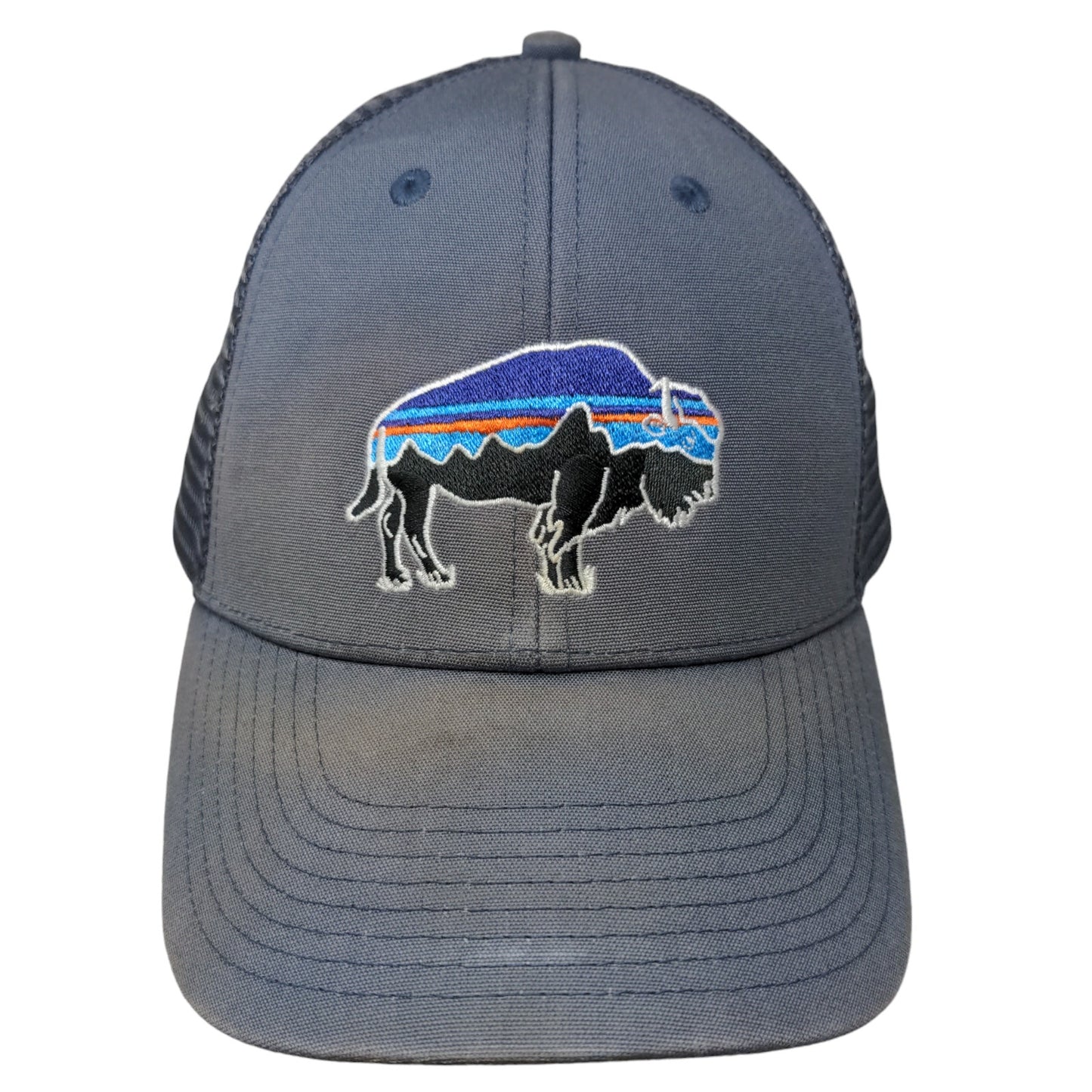 Patagonia Men's Snapback Mesh Back Hat Blue Embroidered Buffalo Logo