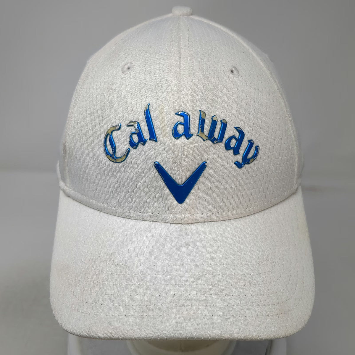 Callaway Baseball Cap White One Size Strapback Textured Blue Logo Golf Hat
