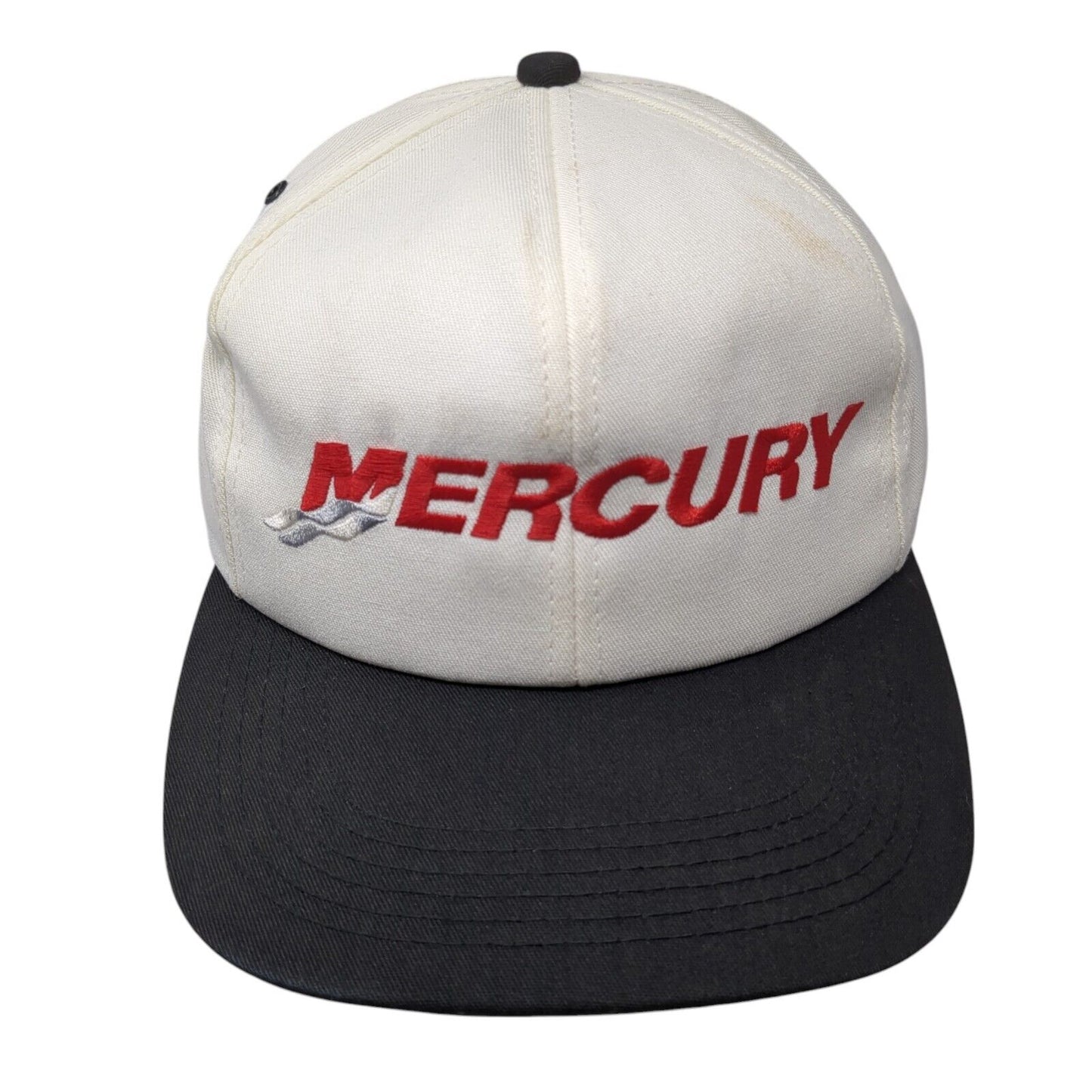 Mercury Snapback Hat White One Size Adjustable Embroidered Vented Holes 6 Panel