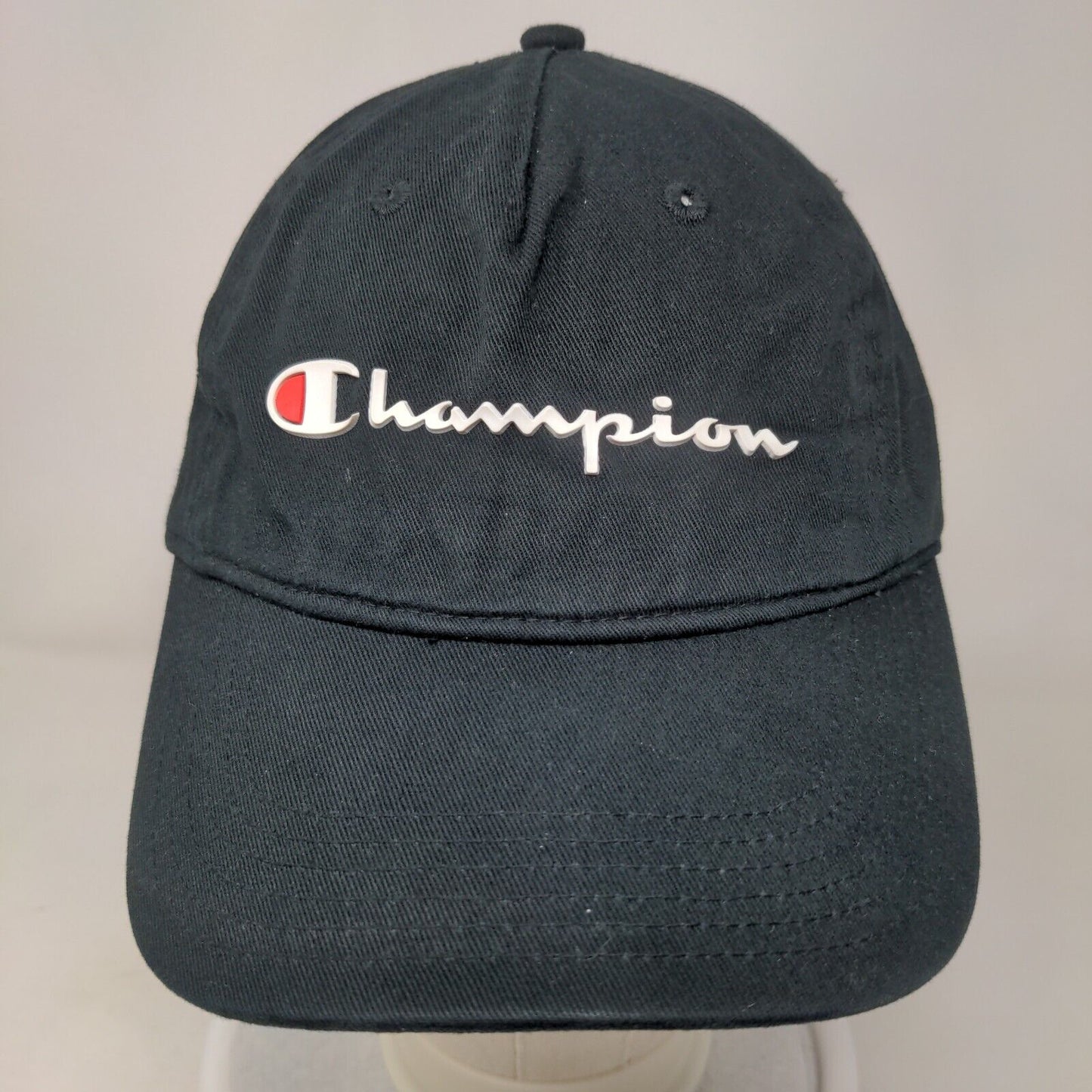 Champion Slideback Hat Black OSFA Adjustable Embroidered 6 Panel Cotton