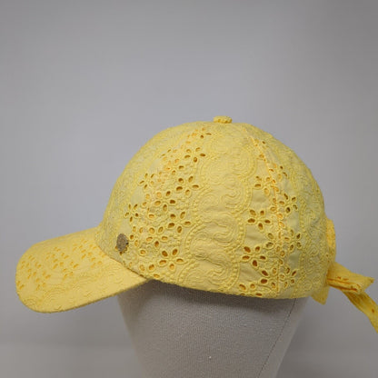 Vince Camuto Tie Back Hat Yellow One Size Adjustable Eyelet Floral
