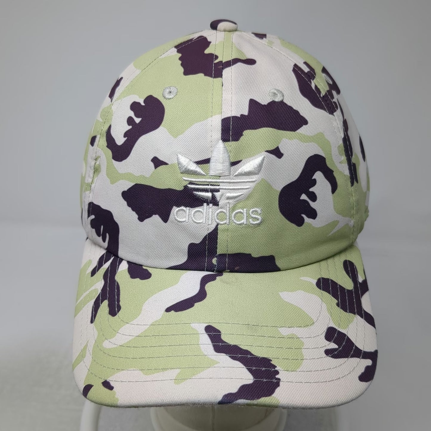 adidas Baseball Cap Green White Purple Camo Trefoil Logo One Size Slideback Hat