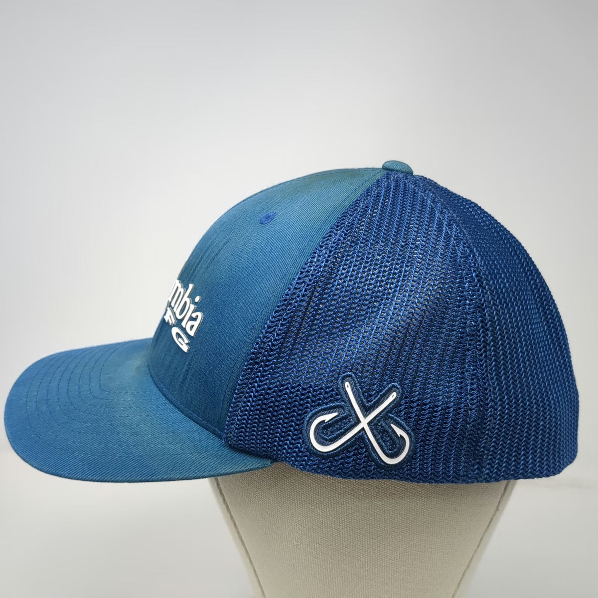 Columbia Baseball Cap Blue XL Mesh Back Stretch Fit Performance Fishing Gear hat