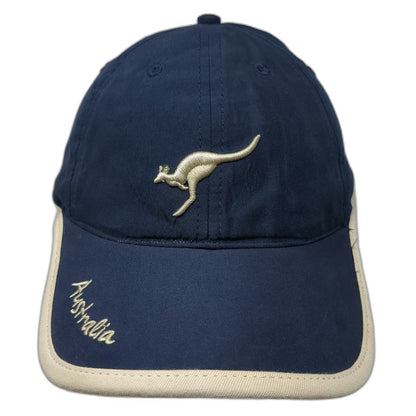 Blue One Size Baseball Cap Australia Kangaroo Embroidered Piping Script Hat