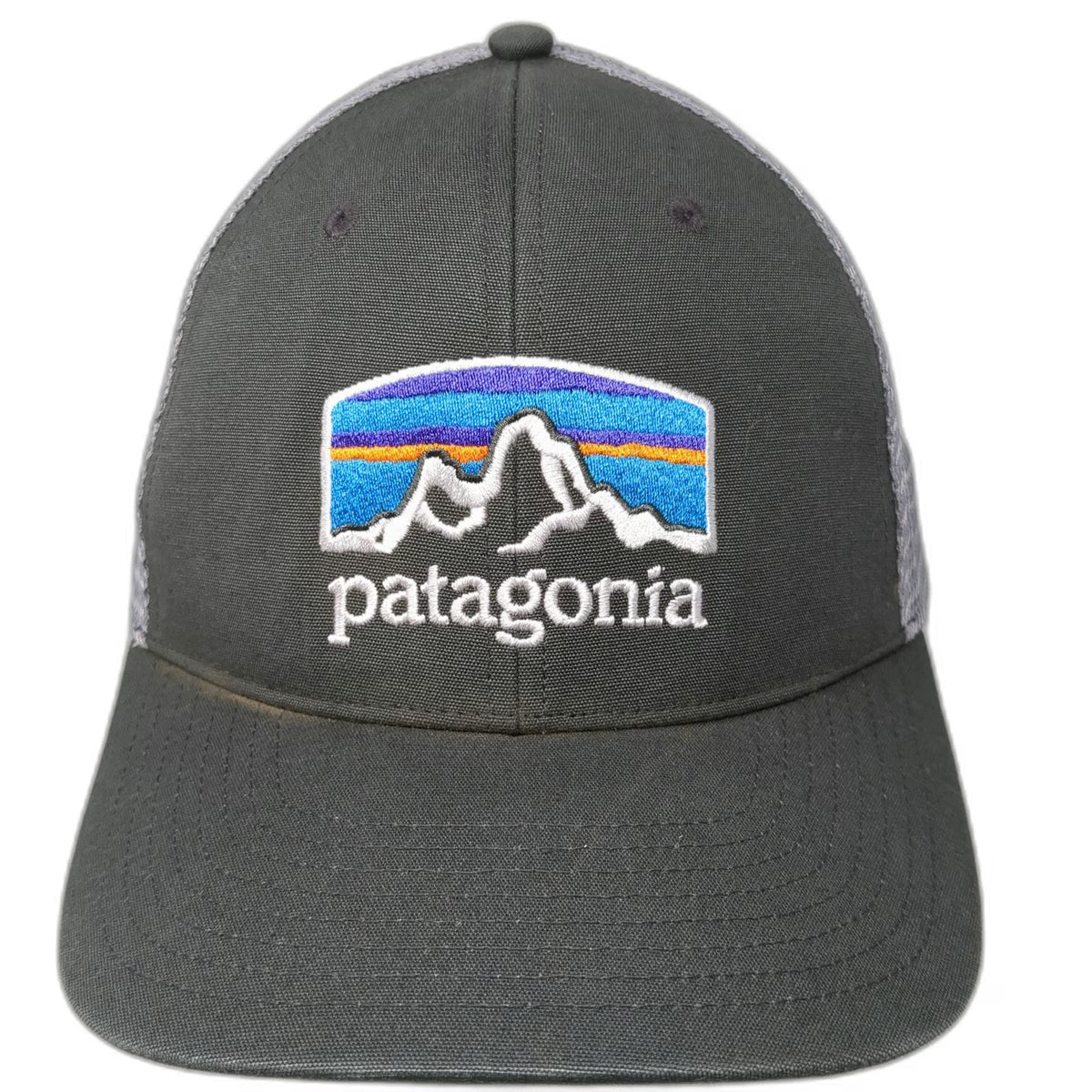 Patagonia Trucker Hat Gray One Size Mesh Snapback Fitz Roy Mountain Logo Hat