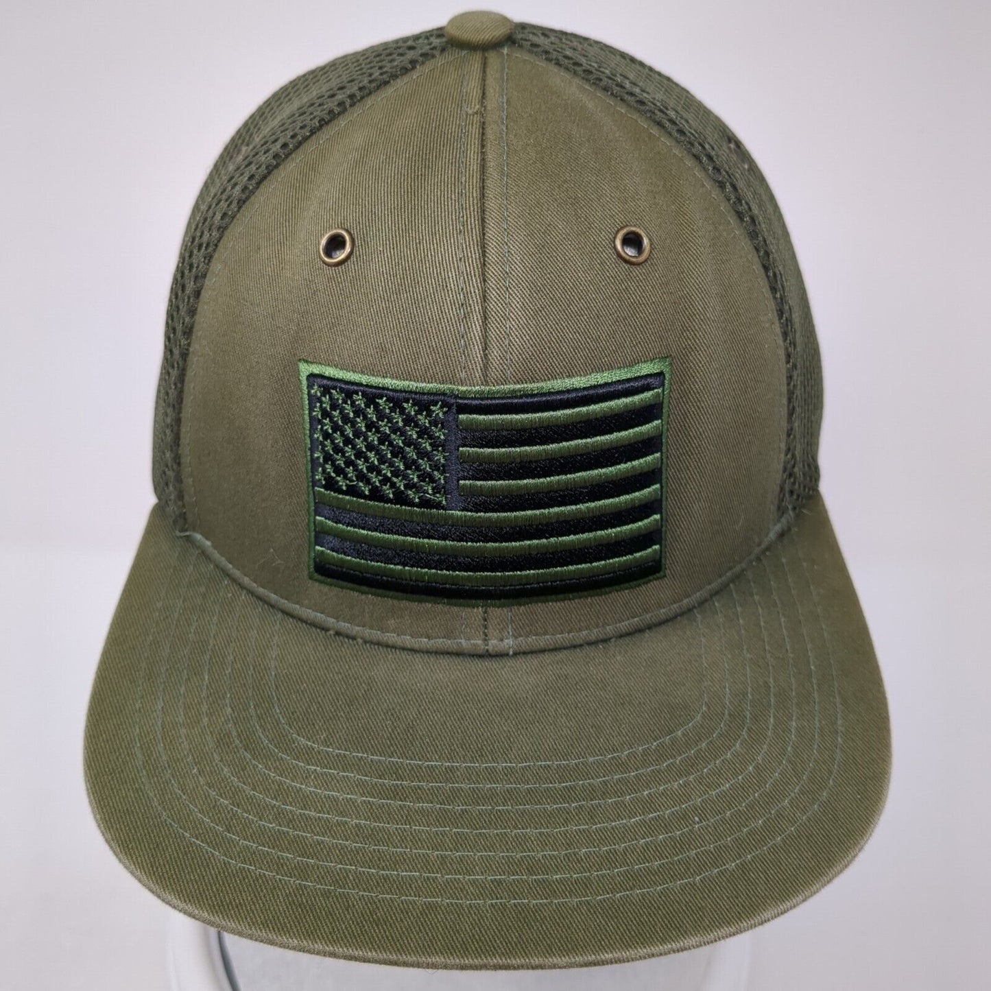 USA Flag Snapback Trucker Hat Green OS Adjustable Embroidered Patriotic Pit Bull