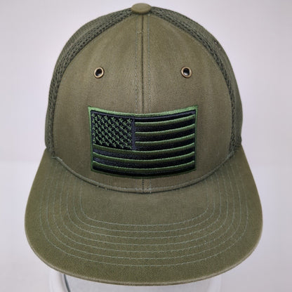 USA Flag Snapback Trucker Hat Green OS Adjustable Embroidered Patriotic Pit Bull