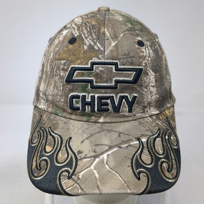 Signatures Chevy Baseball Cap Brown XL Camo Flames Bowtie Logo Stretch Fit Hat