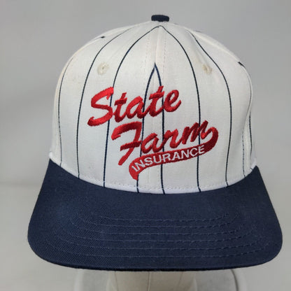 State Farm Insurance Snapback Trucker Hat Pinstripe White Vintage USA Logo