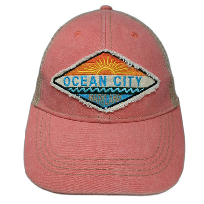 Sunsations Trucker Hat Pink Beige One Size Ocean City Maryland Patch Snapback