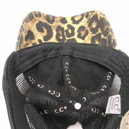 C.C Kids Ponyback Strapback Trucker Hat Multi OS Adjustable Leopard Distressed