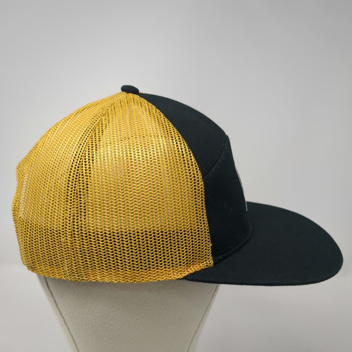 CAT Trucker Hat Black Gold One Size Mesh Snapback Flat Brim Construction Patch