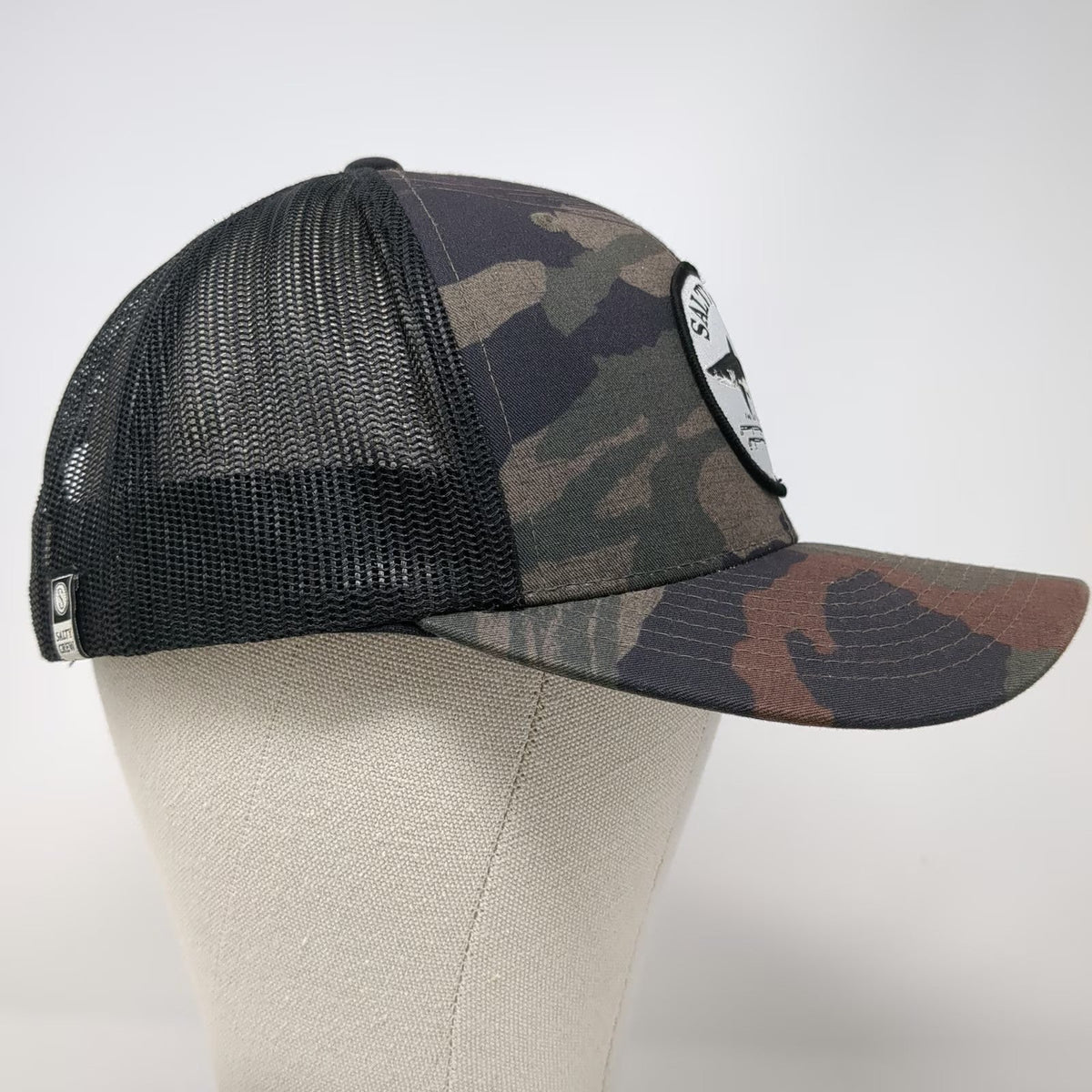 Salty Crew Trucker Hat Black One Size Camo Shark Patch Find Refuge in the Sea