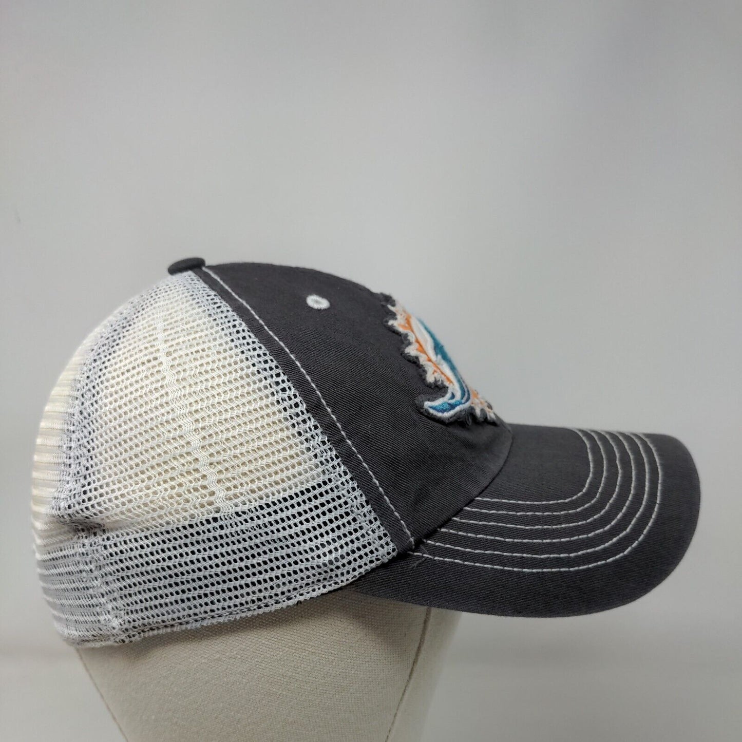 Miami Dolphins Fitted Mesh Back Hat NFL '47 Brand 3D Patch Logo Gray Size S-M