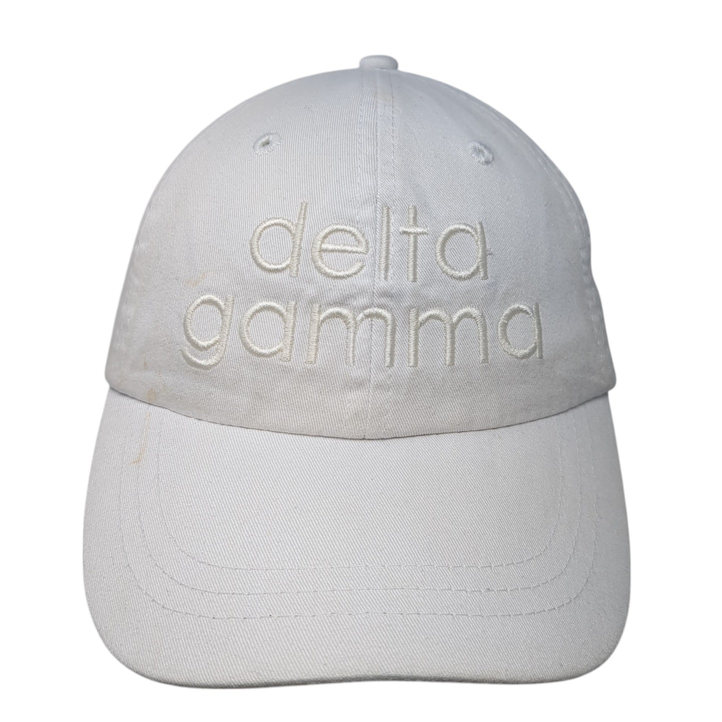 Delta Gamma Slideback Hat White One Size Adjustable Leather Strap Adams