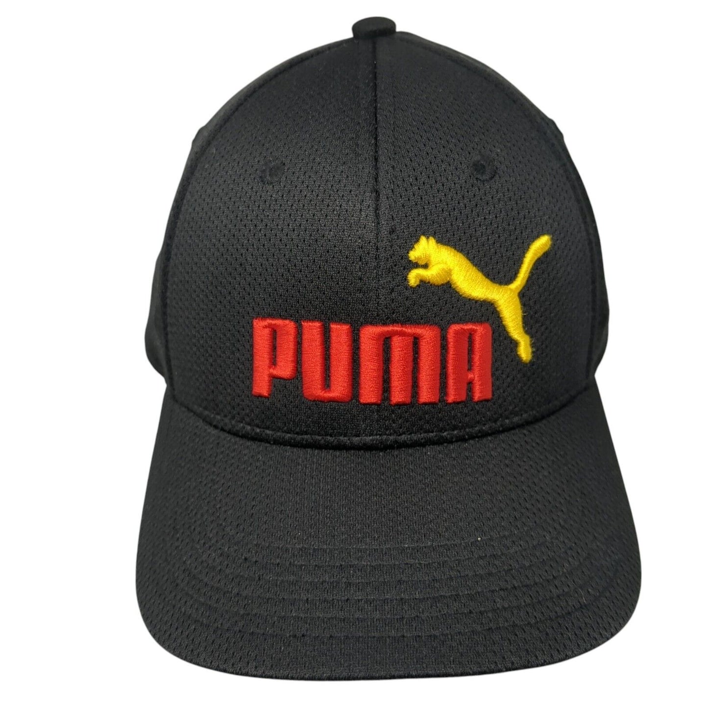 Puma Spell Out Fitted Hat Black L/XL Embroidered Logo Stretch Outdoor
