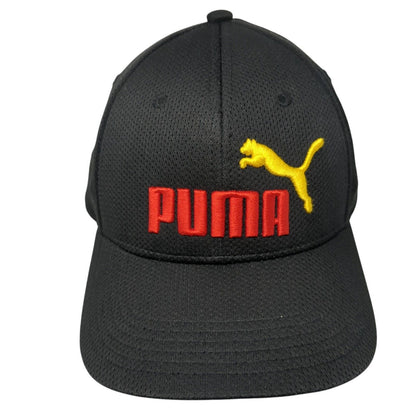 Puma Spell Out Fitted Hat Black L/XL Embroidered Logo Stretch Outdoor