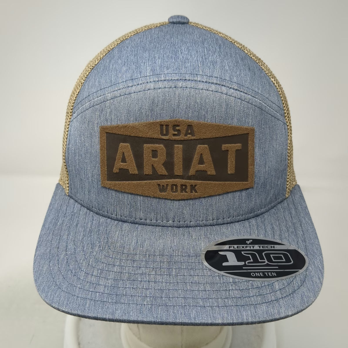 Ariat Work Trucker Hat Blue Tan Brown One Size Mesh Snapback Logo Patch Flexfit