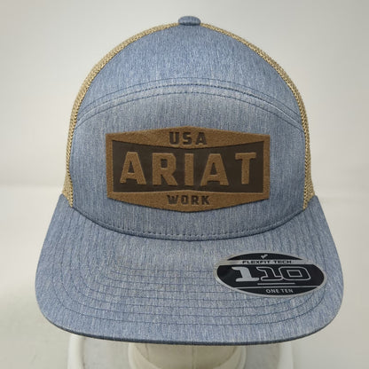 Ariat Work Trucker Hat Blue Tan Brown One Size Mesh Snapback Logo Patch Flexfit