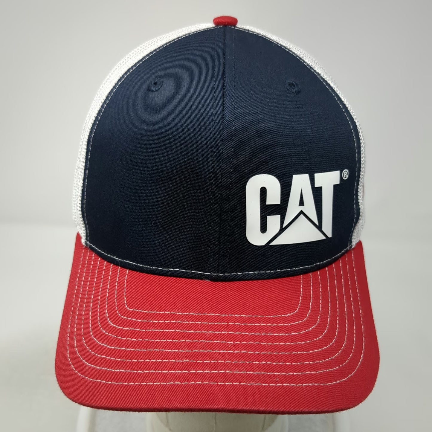 Richardson Trucker Hat Blue OS CAT American Flag Patch Mesh Snapback 112 Work