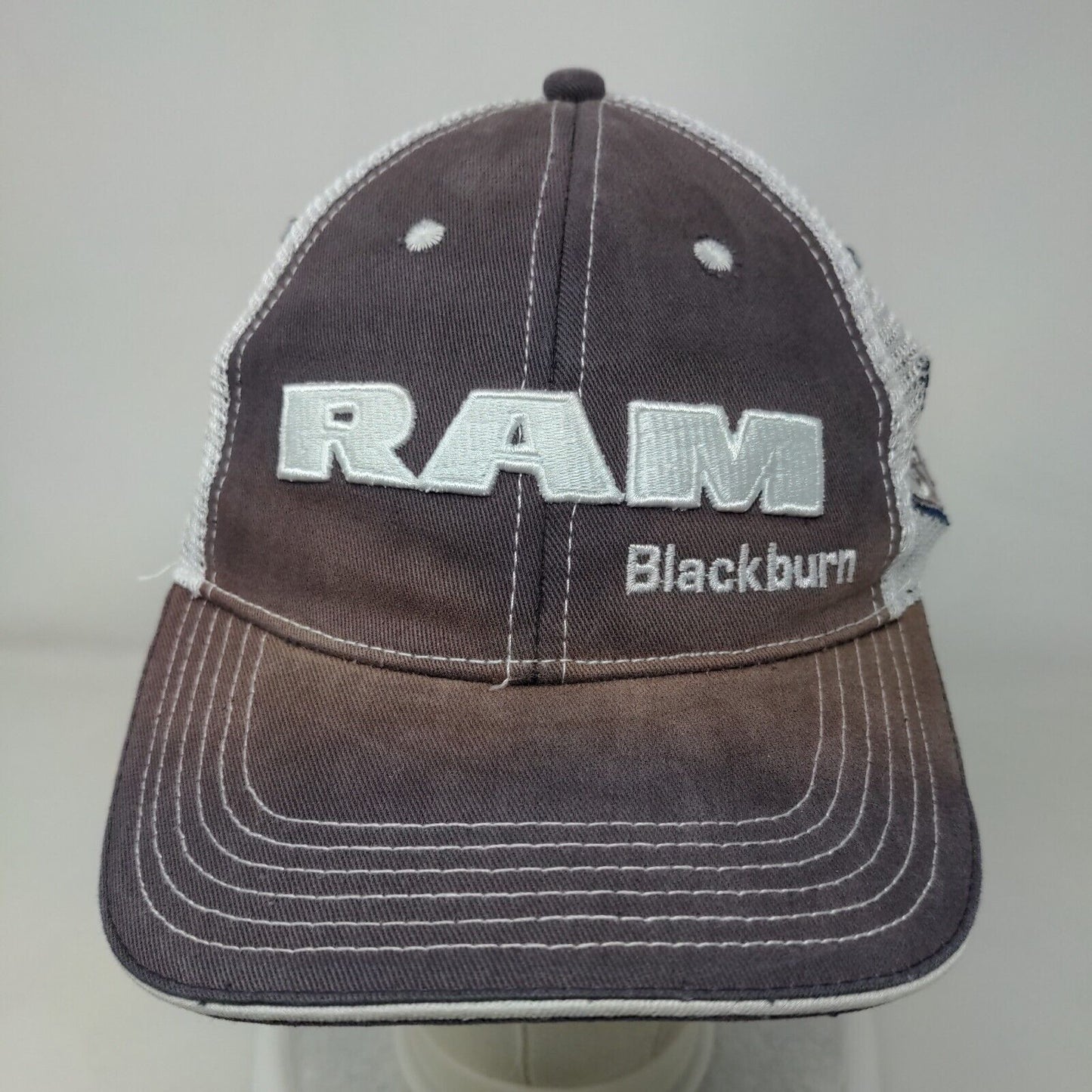 RAM Blackburn Strapback Mesh Back Trucker Hat Blue One Size Embroidered