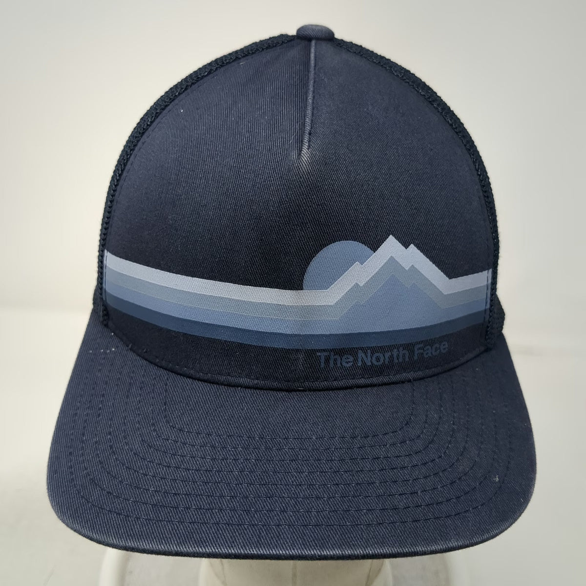 The North Face Trucker Hat Blue One Size Mountain Graphic Mesh Snapback Flexfit