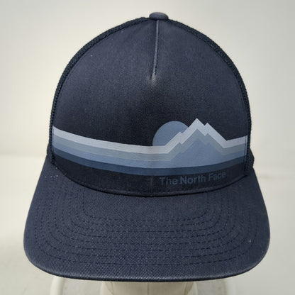 The North Face Trucker Hat Blue One Size Mountain Graphic Mesh Snapback Flexfit