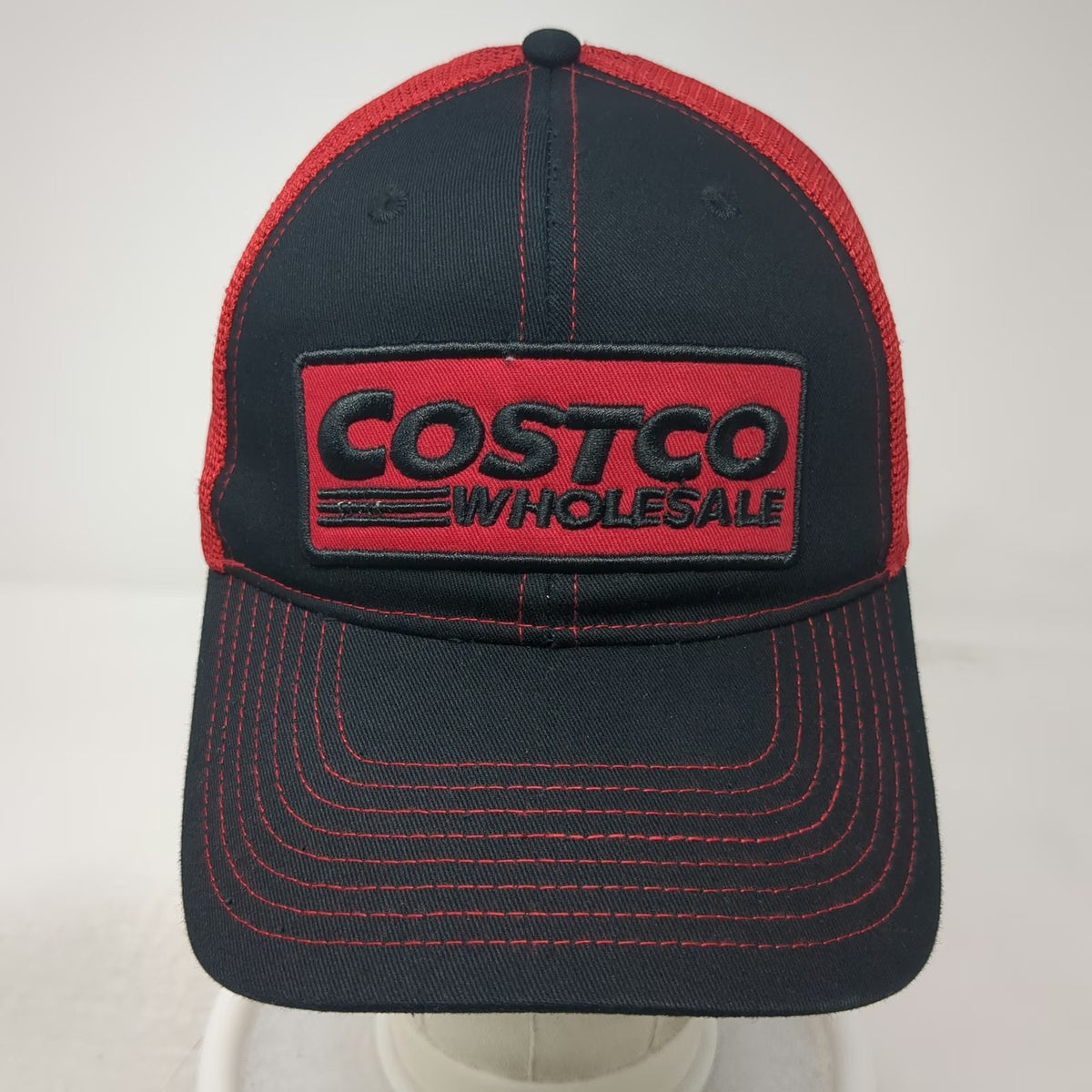 BAMKO Costco Wholesale Trucker Hat Black Red One Size Mesh Snapback Patch