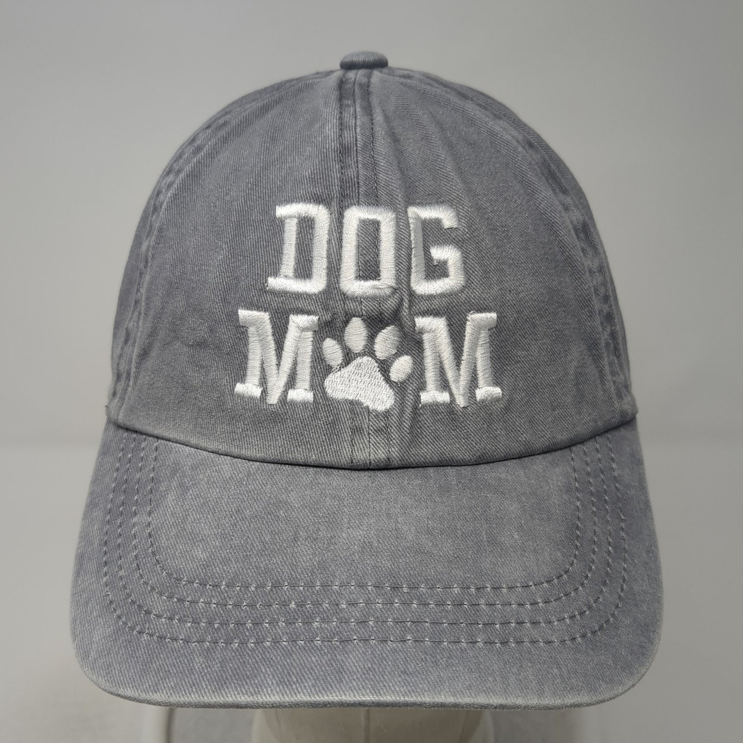 Dog Mom Slideback Baseball Cap Gray One Size Adjustable Embroidered 6 Panel