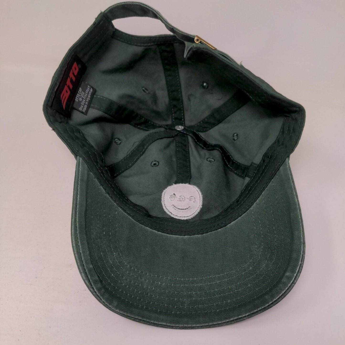 Otto Slideback Hat Green OSFM Embroidered Smiley Face Logo Emoji