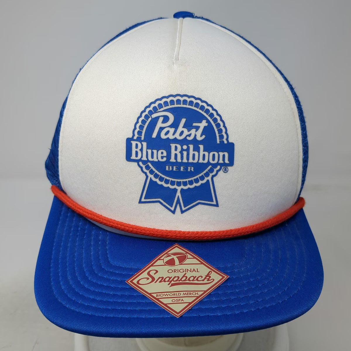 Bioworld Pabst Blue Ribbon Trucker Hat OSFM Snapback Beer Logo Mesh Rope White