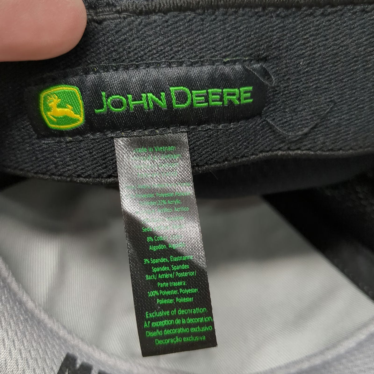 John Deere Baseball Cap Gray Black One Size Mesh Back Heathered Memory Fit Hat