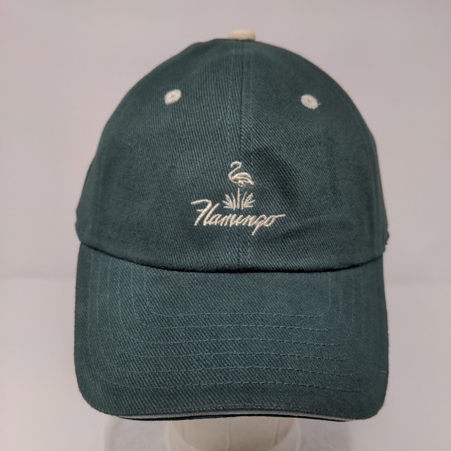 Flamingo Strapback Hat Green OSFA Adjustable Embroidered 6 Panel Cotton