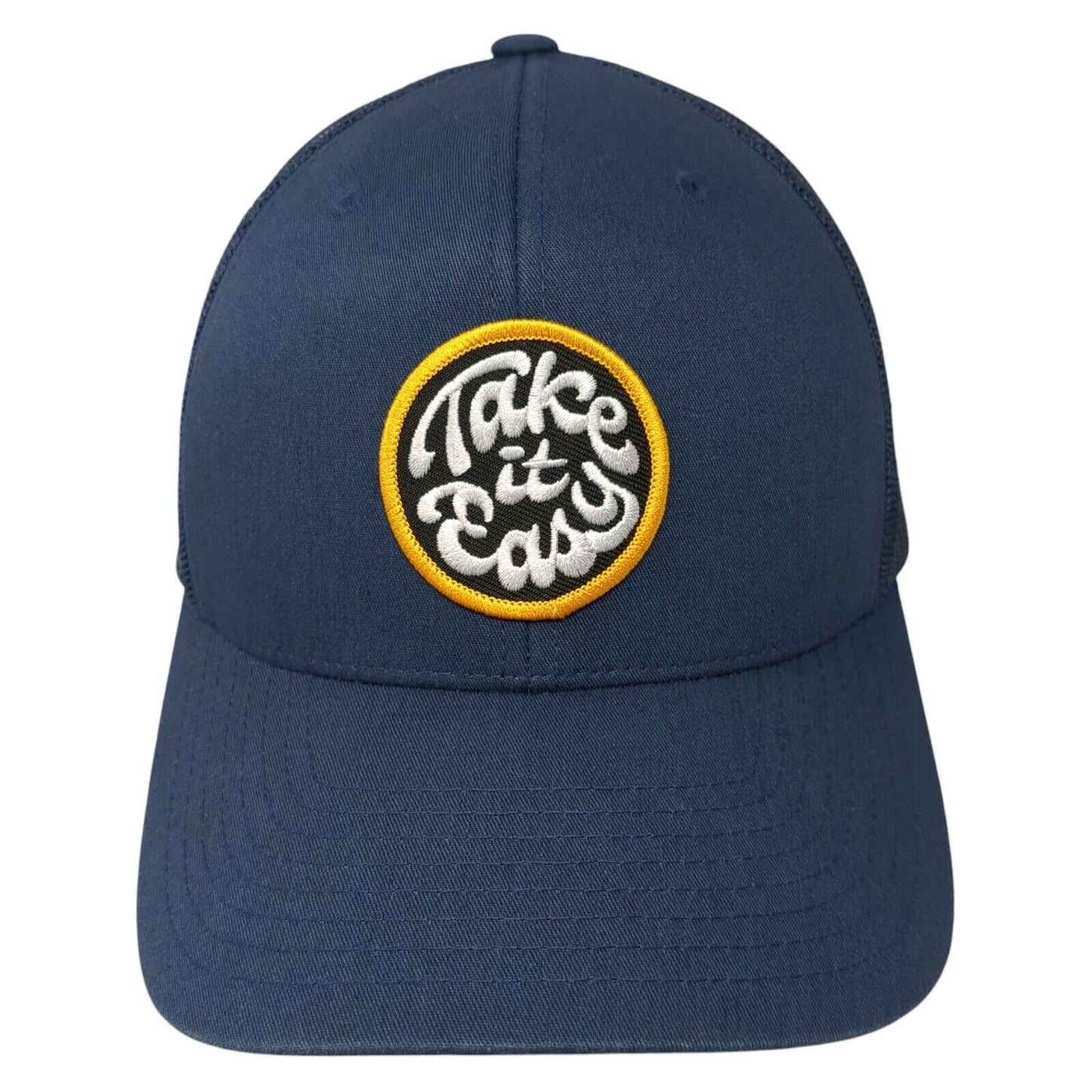 Take It Easy Snapback Mesh Back Trucker Hat Blue One Size Adjustable