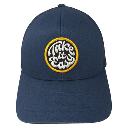 Take It Easy Snapback Mesh Back Trucker Hat Blue One Size Adjustable