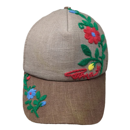 Brown Trucker Hat One Size Floral Embroidery Mesh Snapback Flower Burlap Style