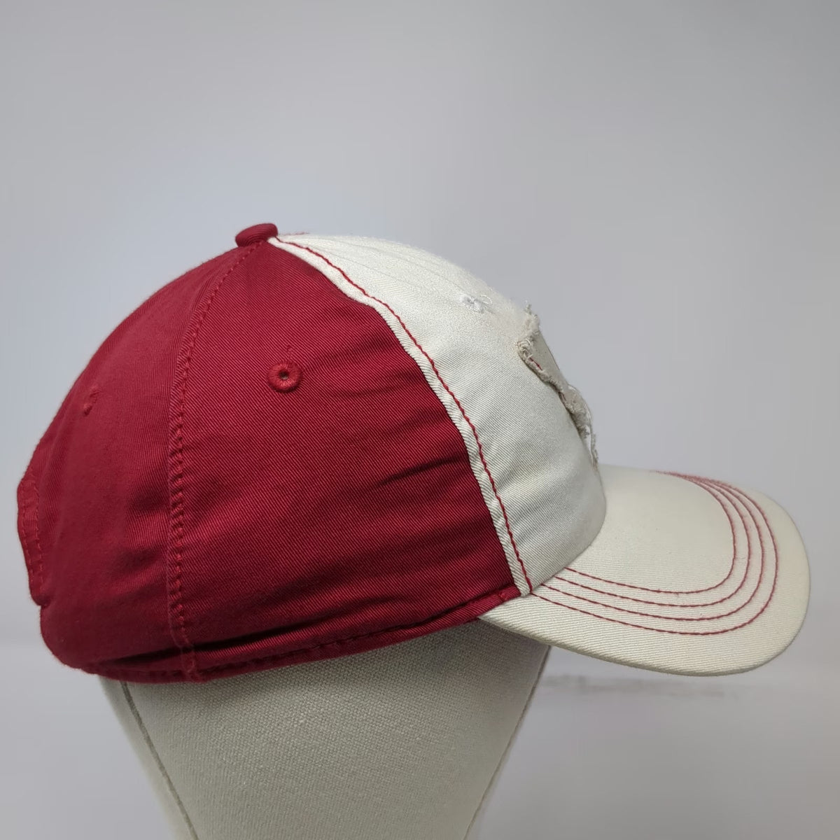 Ahead Baseball Cap White Red One Size Montana Heart State Distressed Patch Hat