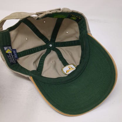 K-Products John Deere Baseball Cap Beige OSFM Hat Slideback Cotton Green Logo