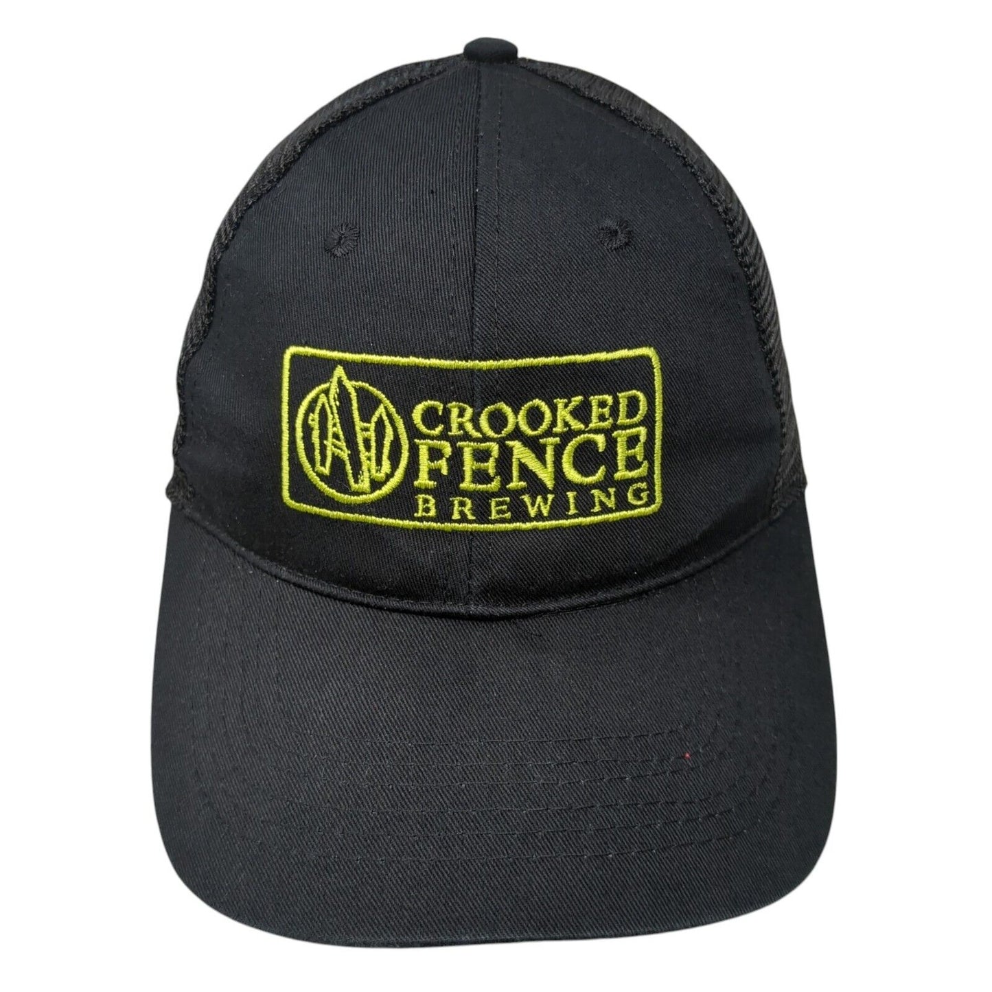 Crooked Fence Brewing Snapback Trucker Hat Black One Size Mesh Back
