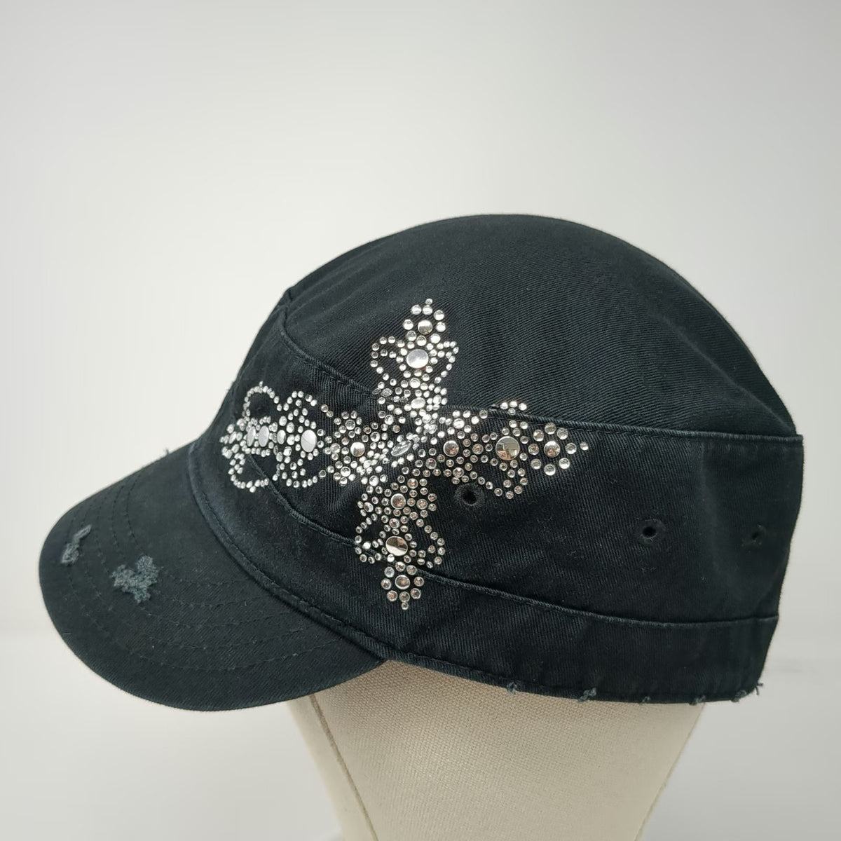 Glare Accessories Army Cap Black One Size Rhinestone Cross Bling Strapback Hat
